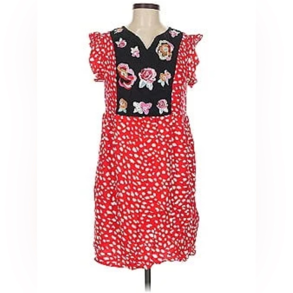 Kirundo Womens Large Red  Embroidered Floral Summer Mini Dress